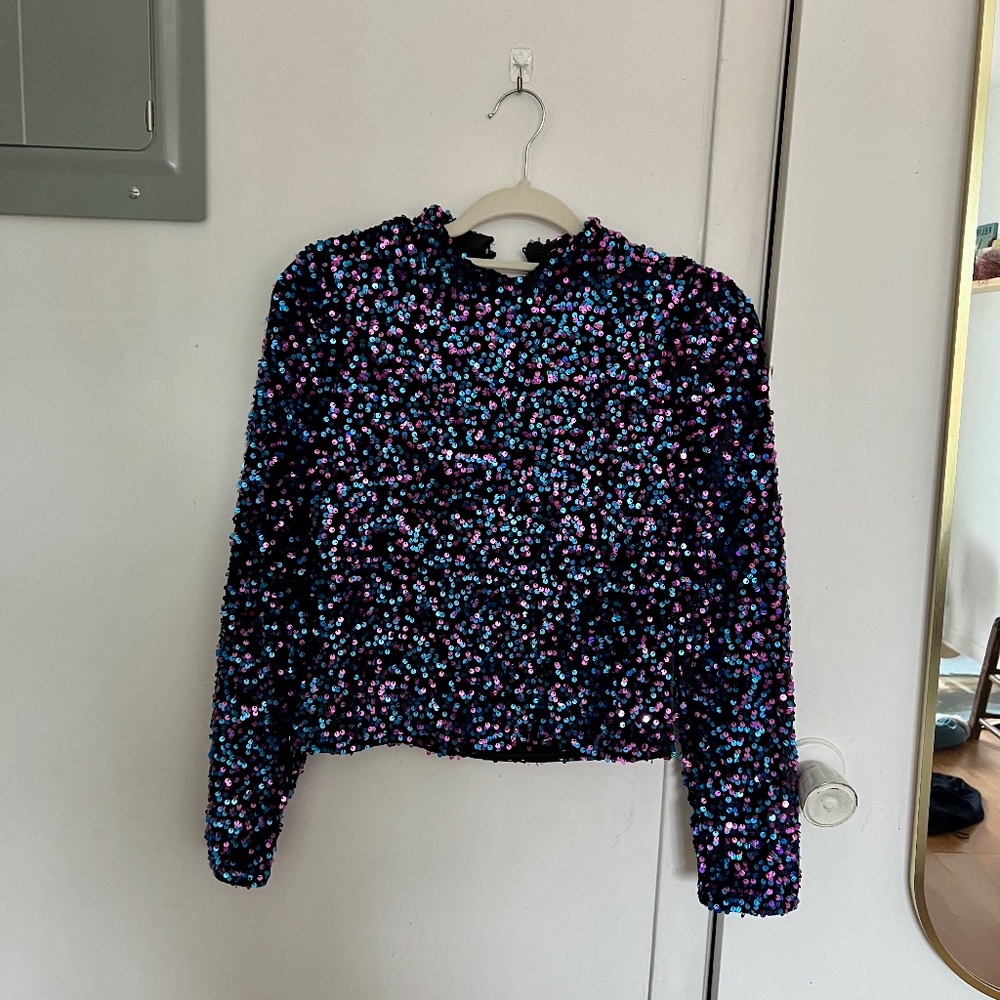 PIECES Sequin glitter top long sleeves